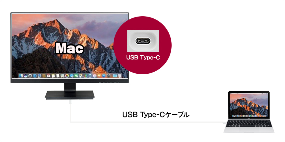 MacBookと外部ディスプレイをUSB Type-Cケーブルで接続した例